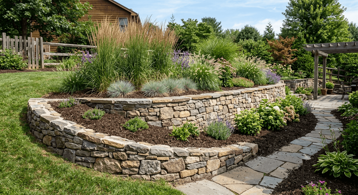 Two-Tier Stone Wall with Garden Terracing