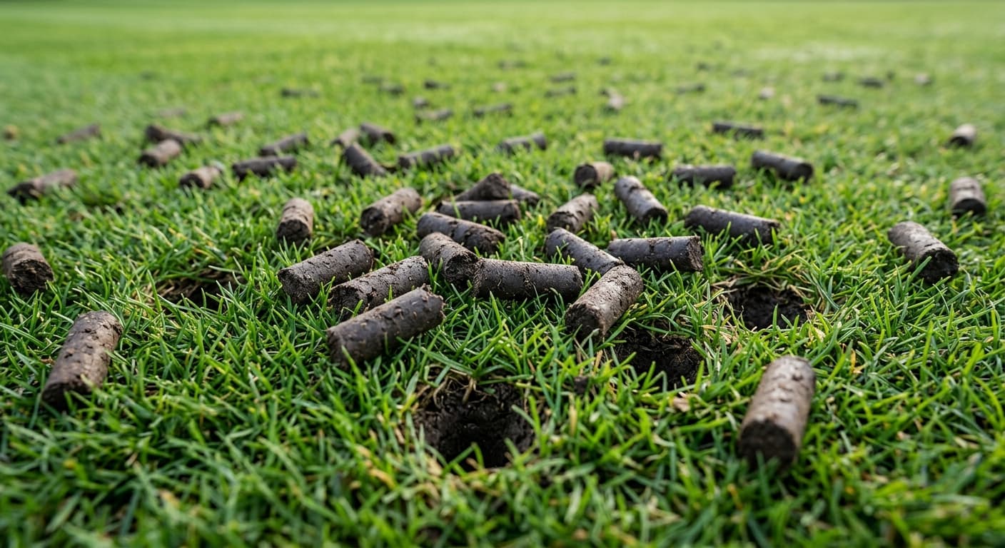 Aerated lawn with fresh overseeding