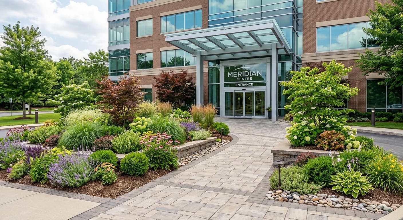 Well-maintained commercial property grounds