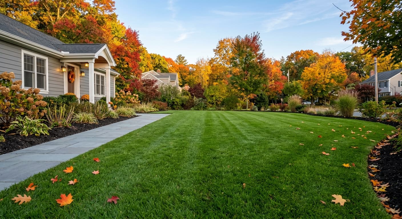 Property cleared of leaves with beds prepped for winter